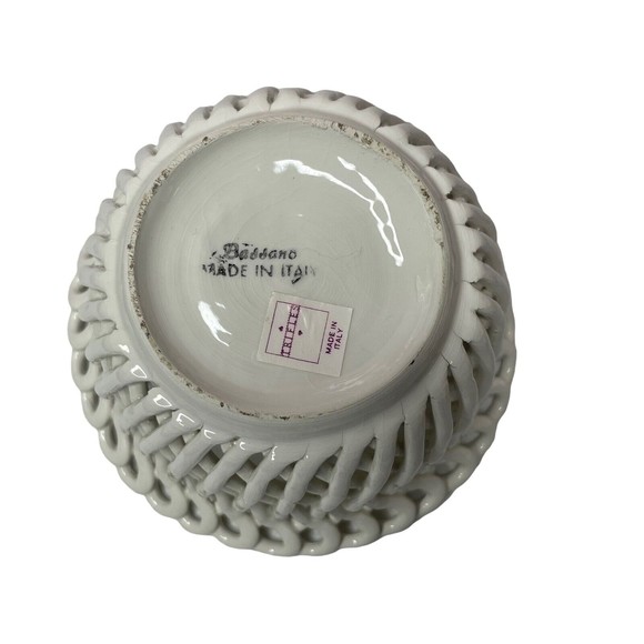 Vintage Capodimonte Woven Lattice Porcelain Basket w Lid Rose Design 6" high - Picture 7 of 9